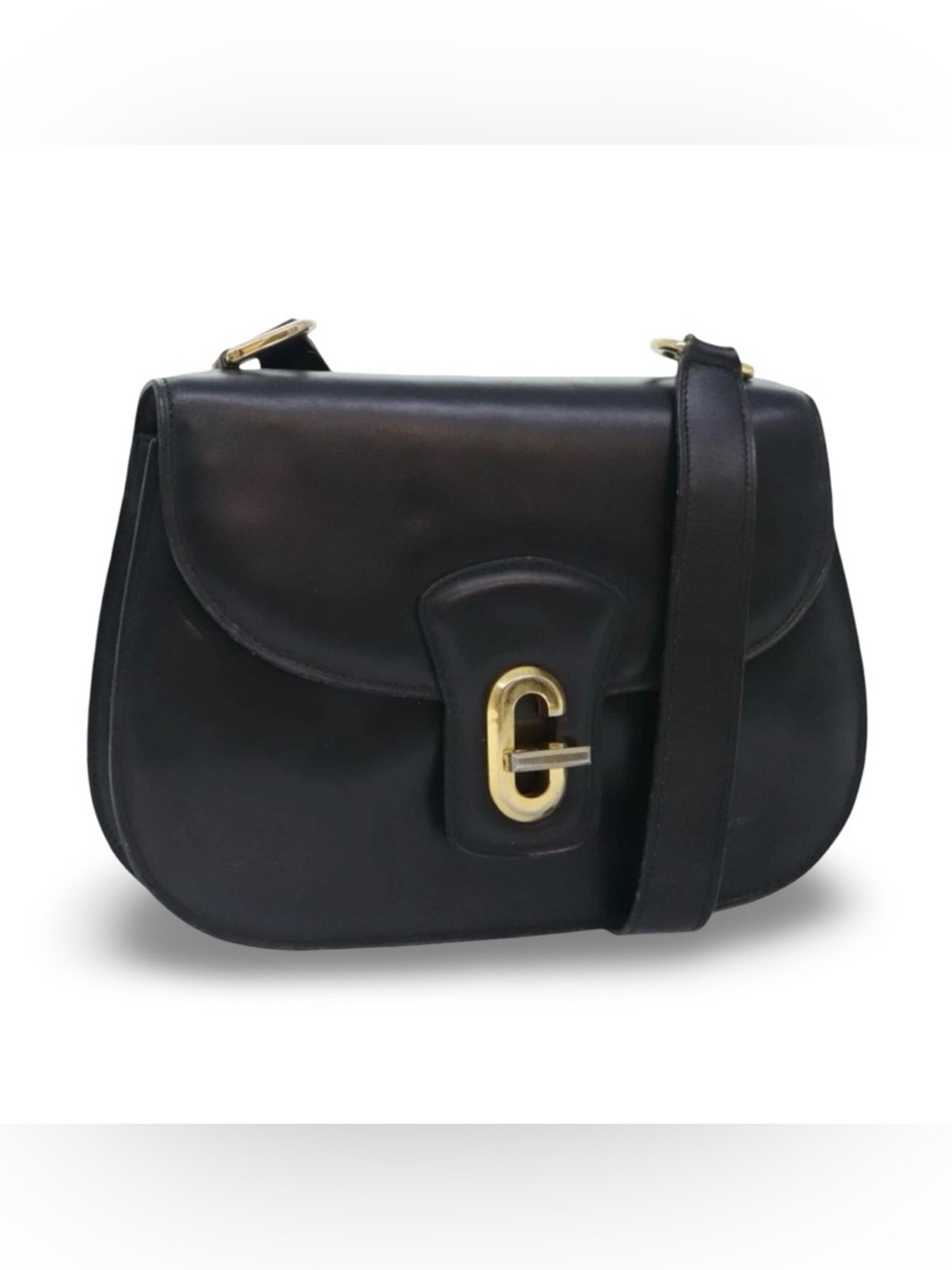 Vintage Gucci Black Leather Shoulder Bag Gold G Clasp Made in Italy Classic - Picture 3 of 17